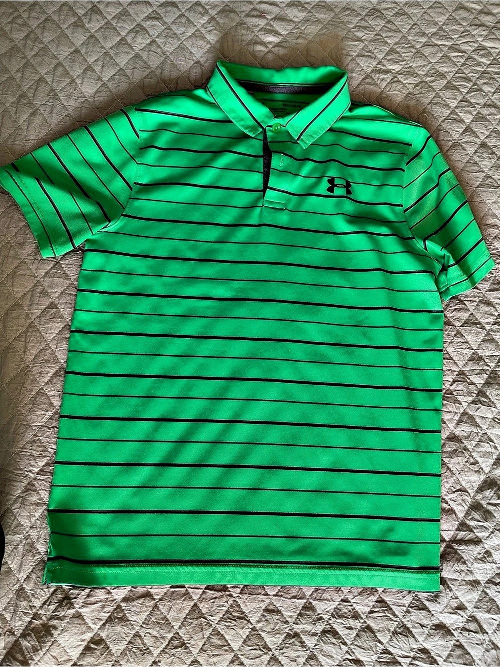 Under Armour HeatGear Striped Performance Polo Boys Large Striped Polo Green &